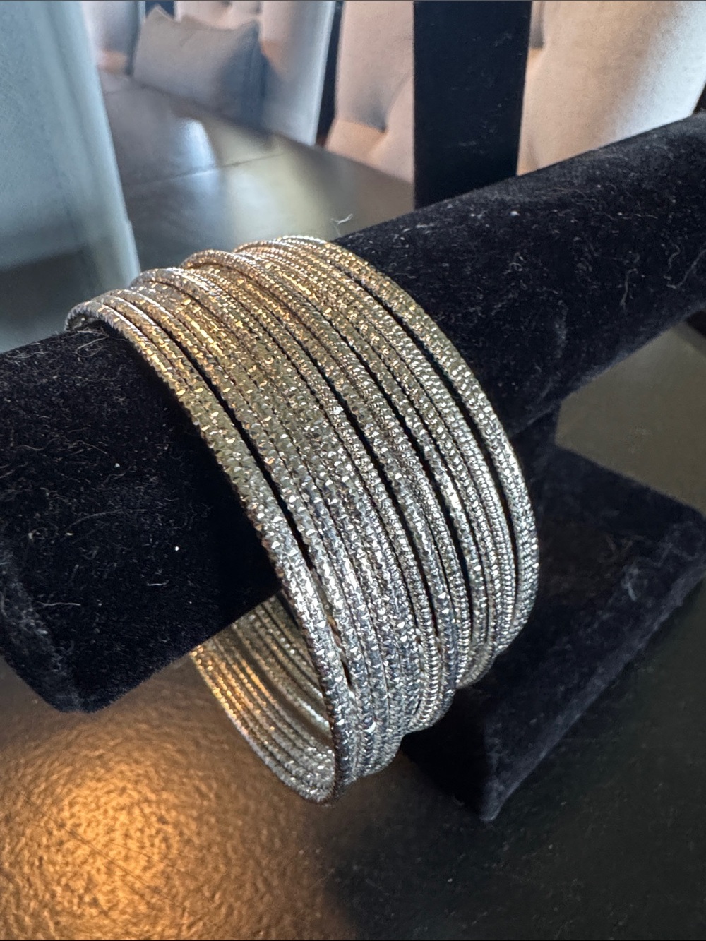 Silver Sparkle Multi-Row Bangle Bracelet